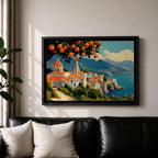 Amalfi Coast Wall Art Positano Italy Framed Canvas Mediterranean Impasto Living Room Decor
