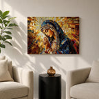 Virgin Mary Wall Art Blessed Mother Framed Canvas Stained Glass Mosaic Catholic Home Decor