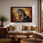 Virgin Mary Wall Art Blessed Mother Framed Canvas Stained Glass Mosaic Catholic Home Decor