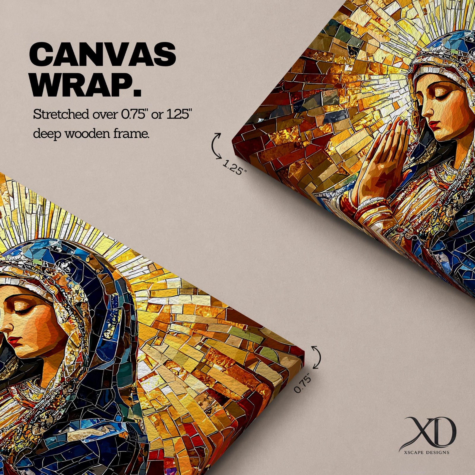Virgin Mary Wall Art Blessed Mother Framed Canvas Stained Glass Mosaic Catholic Home Decor
