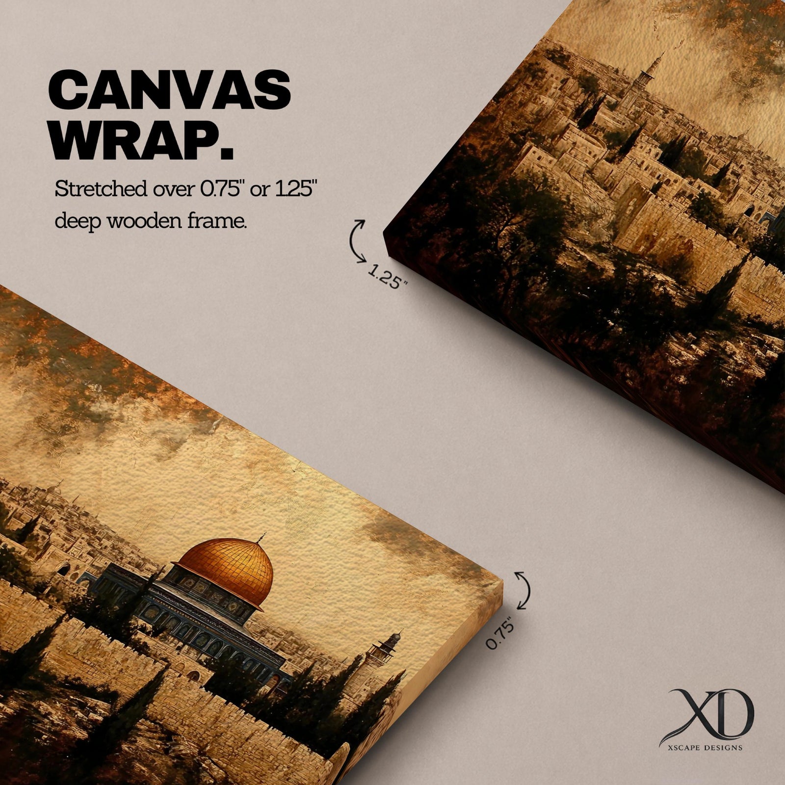 Masjid Aqsa Wall Art Jerusalem Skyline Framed Canvas Qubbat Al Sakhrah Vintage Islamic Decor