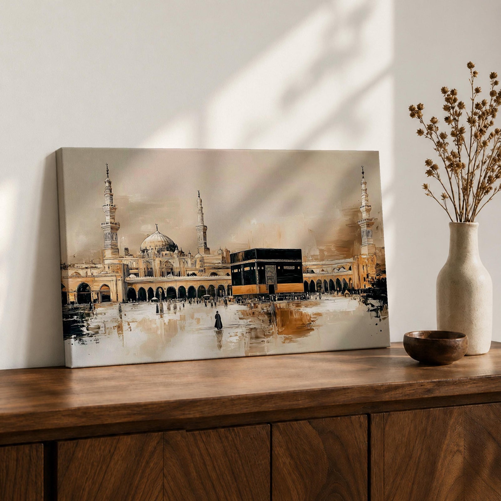 Kaaba Wall Art Masjid Al Haram Framed Canvas Mecca Tawaf Vintage Islamic Home Decor