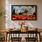 Masjid Aqsa Wall Art Jerusalem Poppy Field Framed Canvas Qubbat Al Sakhrah Islamic Decor