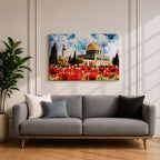Masjid Aqsa Wall Art Jerusalem Poppy Field Framed Canvas Qubbat Al Sakhrah Islamic Decor