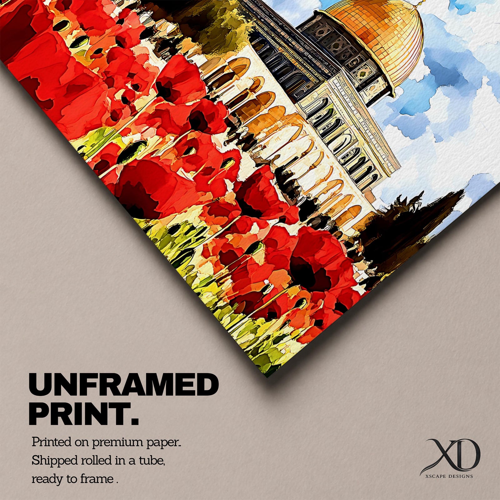 Masjid Aqsa Wall Art Jerusalem Poppy Field Framed Canvas Qubbat Al Sakhrah Islamic Decor