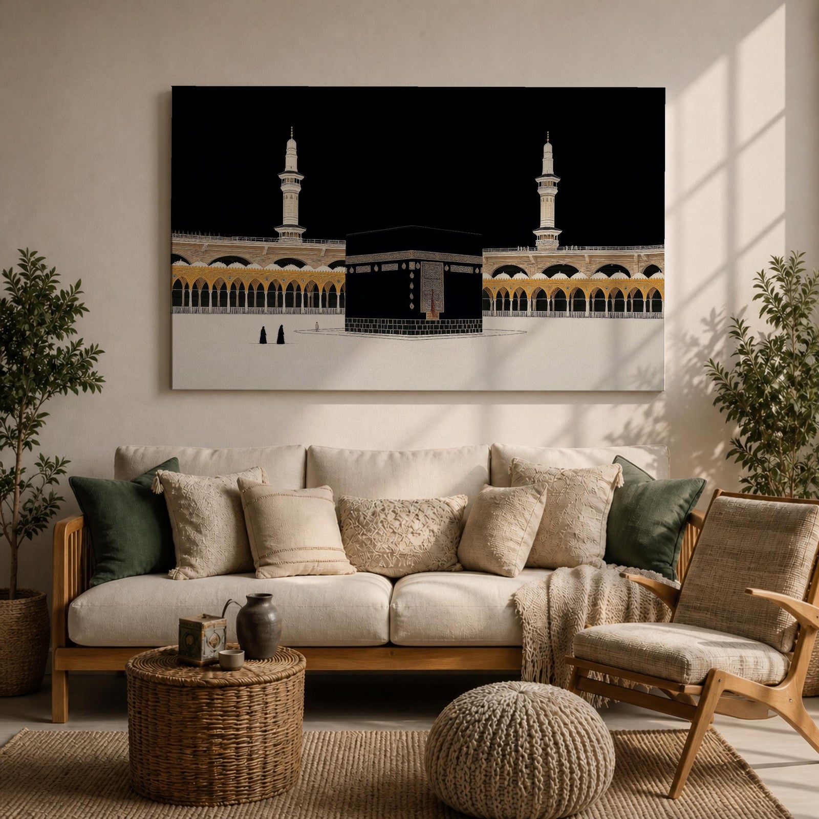 Kaaba Wall Art Night Sky Framed Canvas Masjid Haram Minimalist Mecca Islamic Home Decor