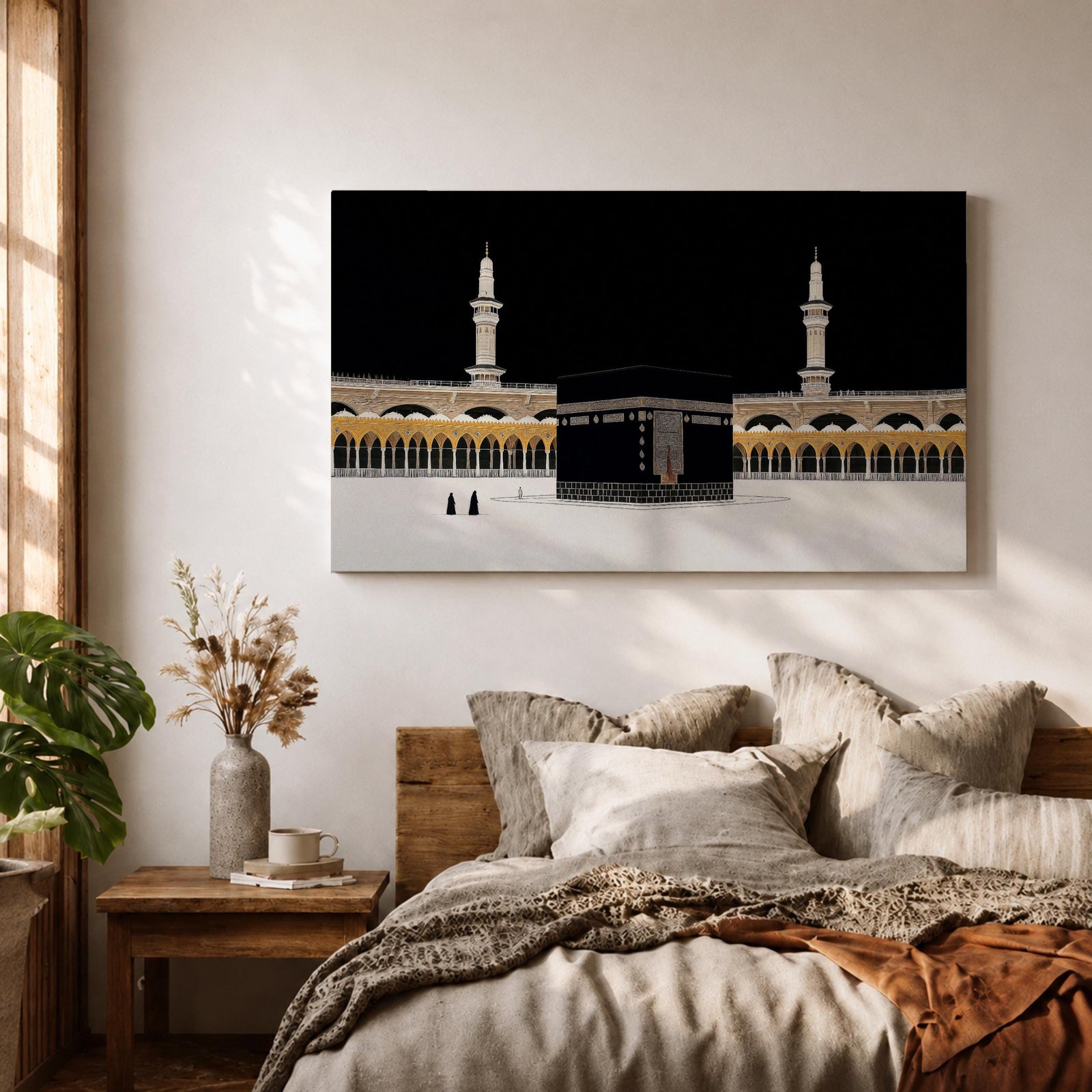 Kaaba Wall Art Night Sky Framed Canvas Masjid Haram Minimalist Mecca Islamic Home Decor