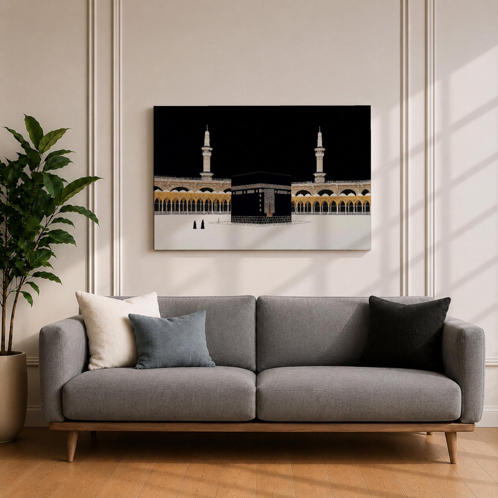 Kaaba Wall Art Night Sky Framed Canvas Masjid Haram Minimalist Mecca Islamic Home Decor