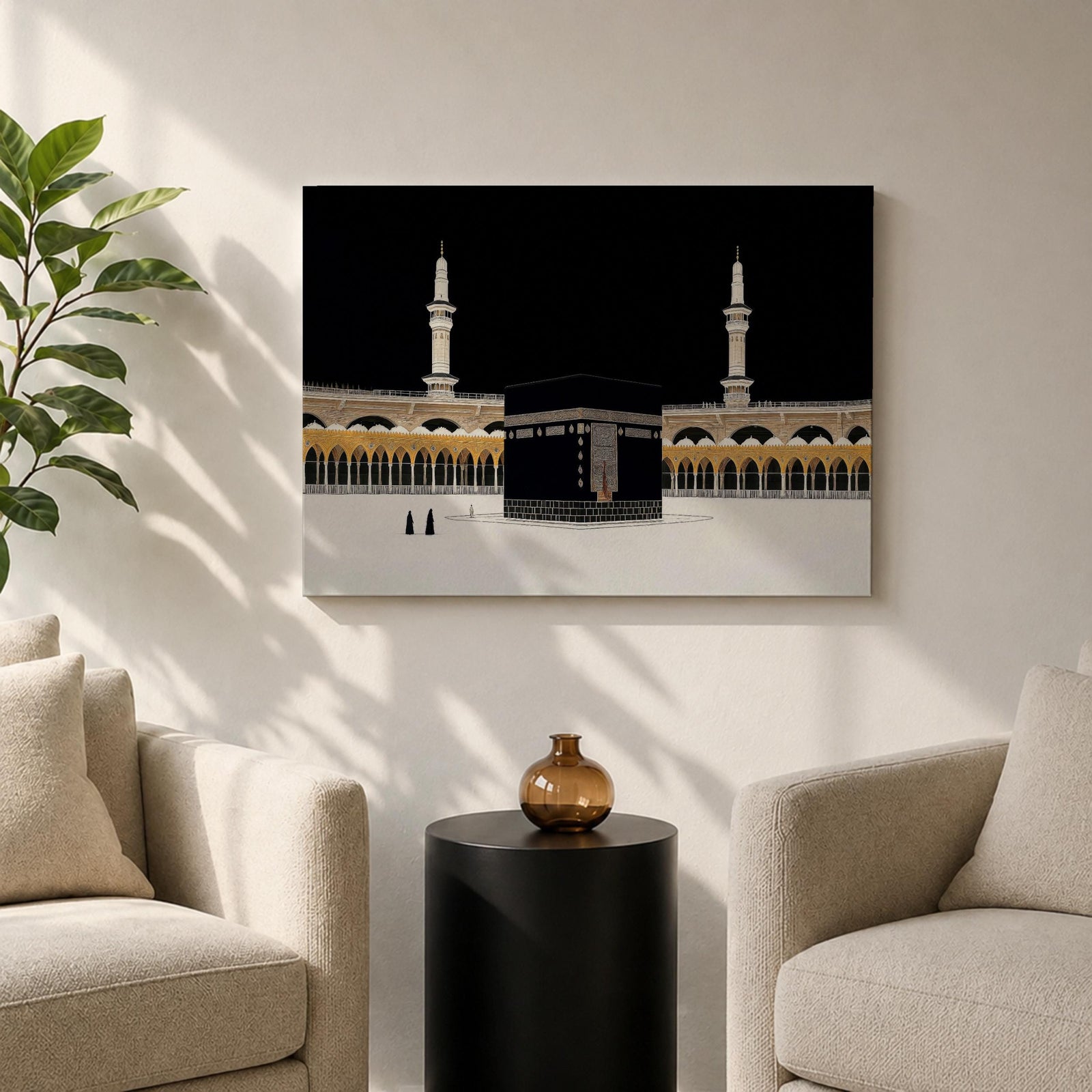 Kaaba Wall Art Night Sky Framed Canvas Masjid Haram Minimalist Mecca Islamic Home Decor