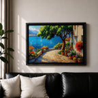 Mediterranean Villa Wall Art Italian Riviera Terrace Framed Canvas Coastal Living Room Decor