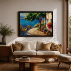 Mediterranean Villa Wall Art Italian Riviera Terrace Framed Canvas Coastal Living Room Decor