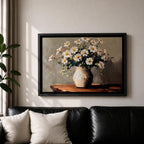 Oxeye Daisy Wall Art Floral Vase Framed Canvas Farmhouse Impasto Botanical Bedroom Home Decor