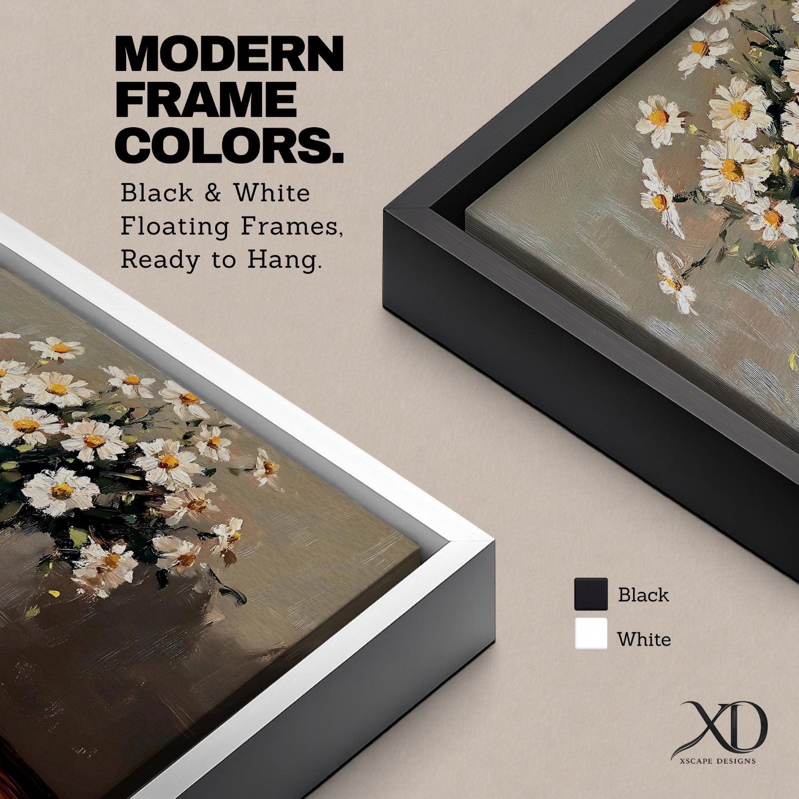 Oxeye Daisy Wall Art Floral Vase Framed Canvas Farmhouse Impasto Botanical Bedroom Home Decor