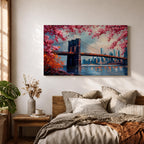 Brooklyn Bridge Wall Art New York Skyline Framed Canvas Impasto Cityscape Home Decor