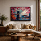 Brooklyn Bridge Wall Art New York Skyline Framed Canvas Impasto Cityscape Home Decor