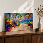 Tropical Beach Wall Art Palm Tree Seascape Framed Canvas Coastal Abstract Living Room Decor
