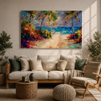 Tropical Beach Wall Art Palm Tree Seascape Framed Canvas Coastal Abstract Living Room Decor