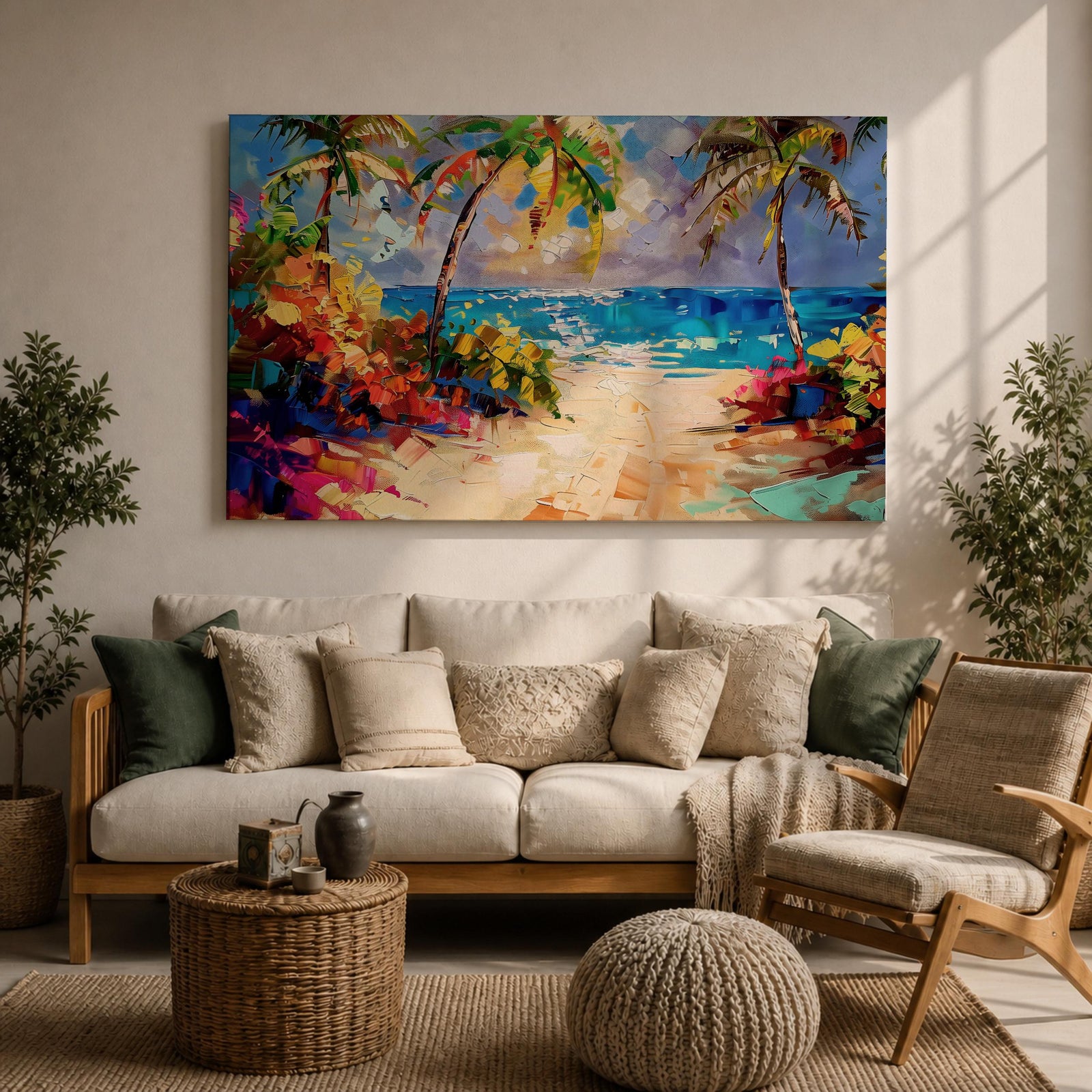 Tropical Beach Wall Art Palm Tree Seascape Framed Canvas Coastal Abstract Living Room Decor