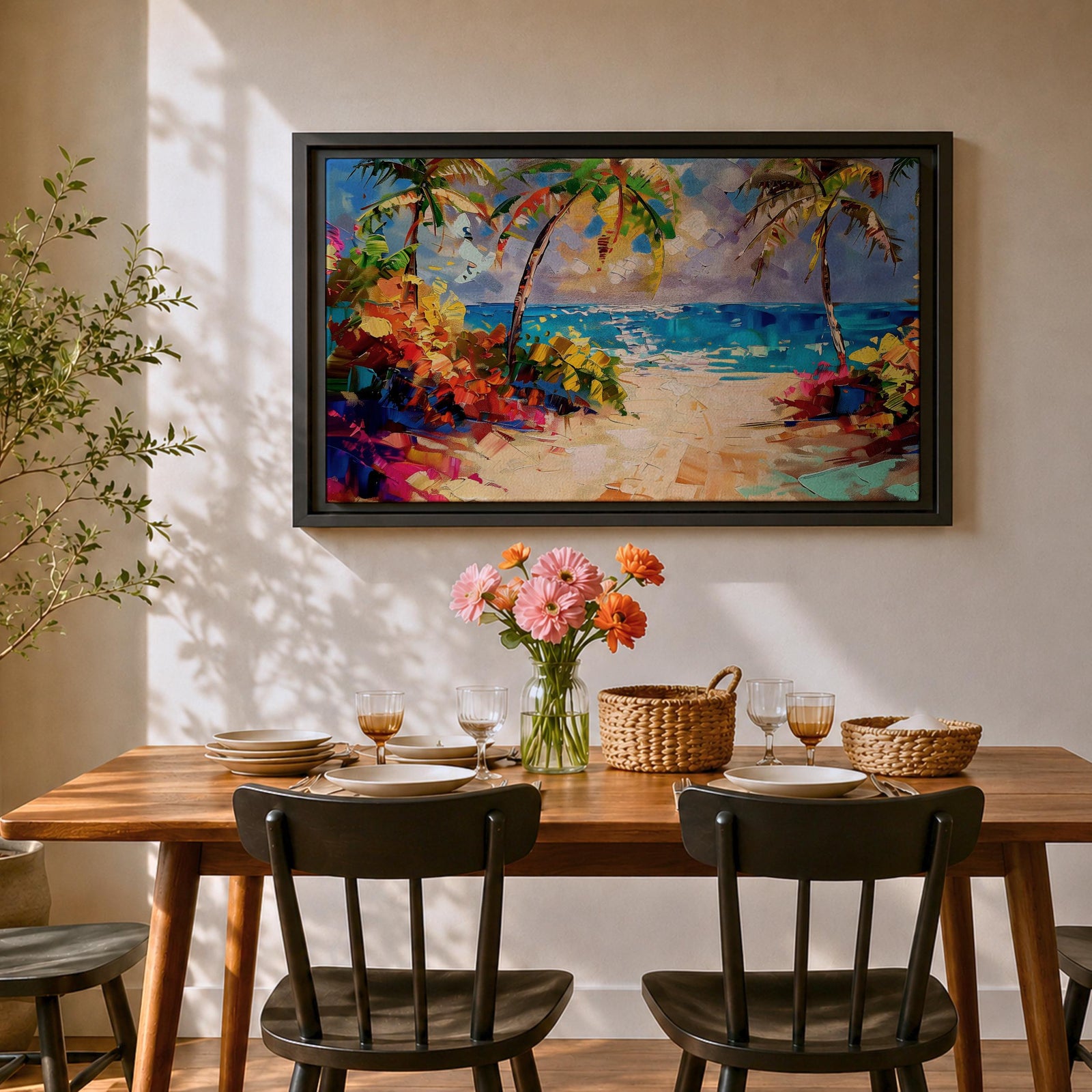 Tropical Beach Wall Art Palm Tree Seascape Framed Canvas Coastal Abstract Living Room Decor