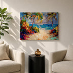Tropical Beach Wall Art Palm Tree Seascape Framed Canvas Coastal Abstract Living Room Decor