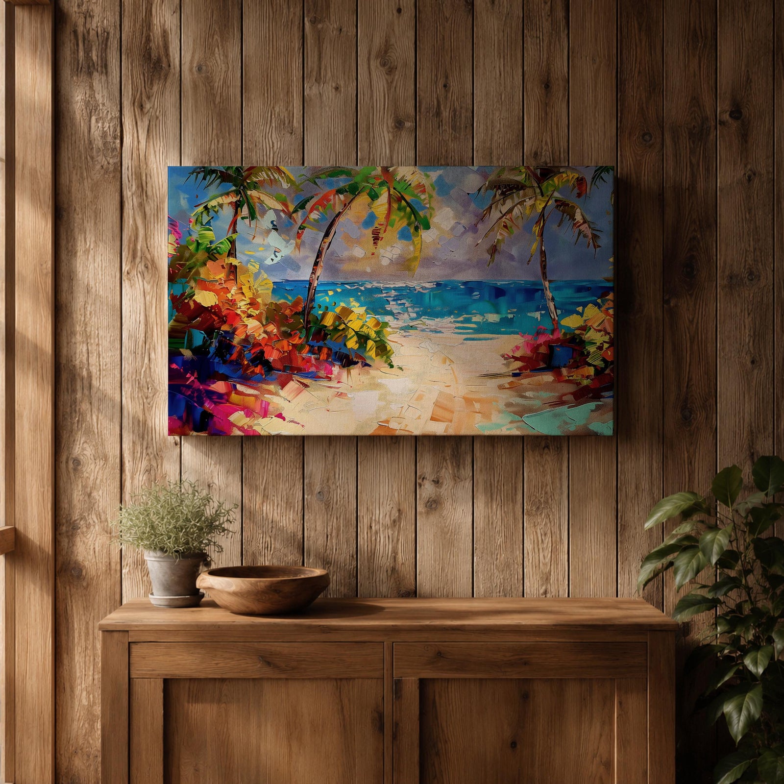 Tropical Beach Wall Art Palm Tree Seascape Framed Canvas Coastal Abstract Living Room Decor