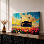 Kaaba Wall Art Floral Field Framed Canvas Baitullah Impasto Mecca Muslim Home Decor