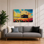 Kaaba Wall Art Floral Field Framed Canvas Baitullah Impasto Mecca Muslim Home Decor