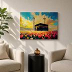 Kaaba Wall Art Floral Field Framed Canvas Baitullah Impasto Mecca Muslim Home Decor