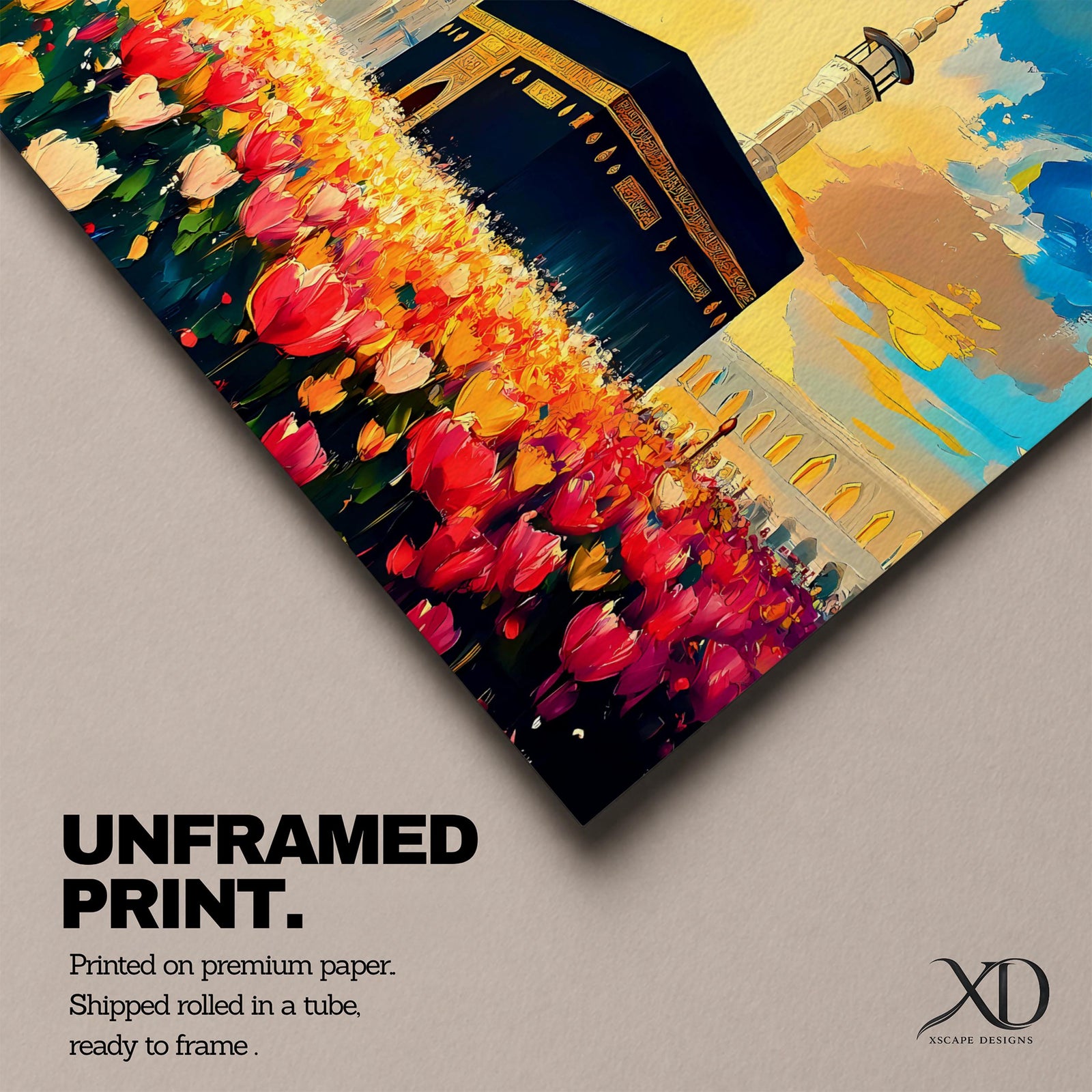 Kaaba Wall Art Floral Field Framed Canvas Baitullah Impasto Mecca Muslim Home Decor