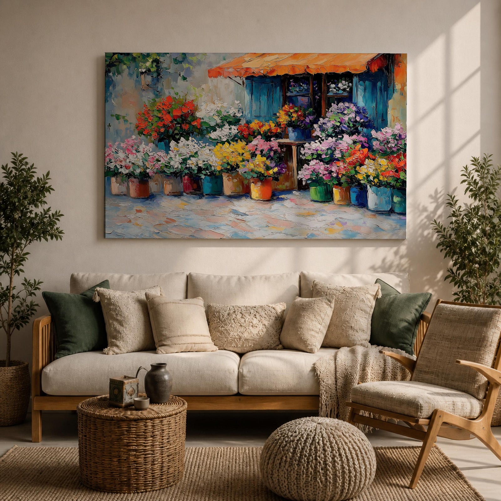 Flower Shop Wall Art Florist Storefront Framed Canvas Rustic Impasto Floral Kitchen Decor