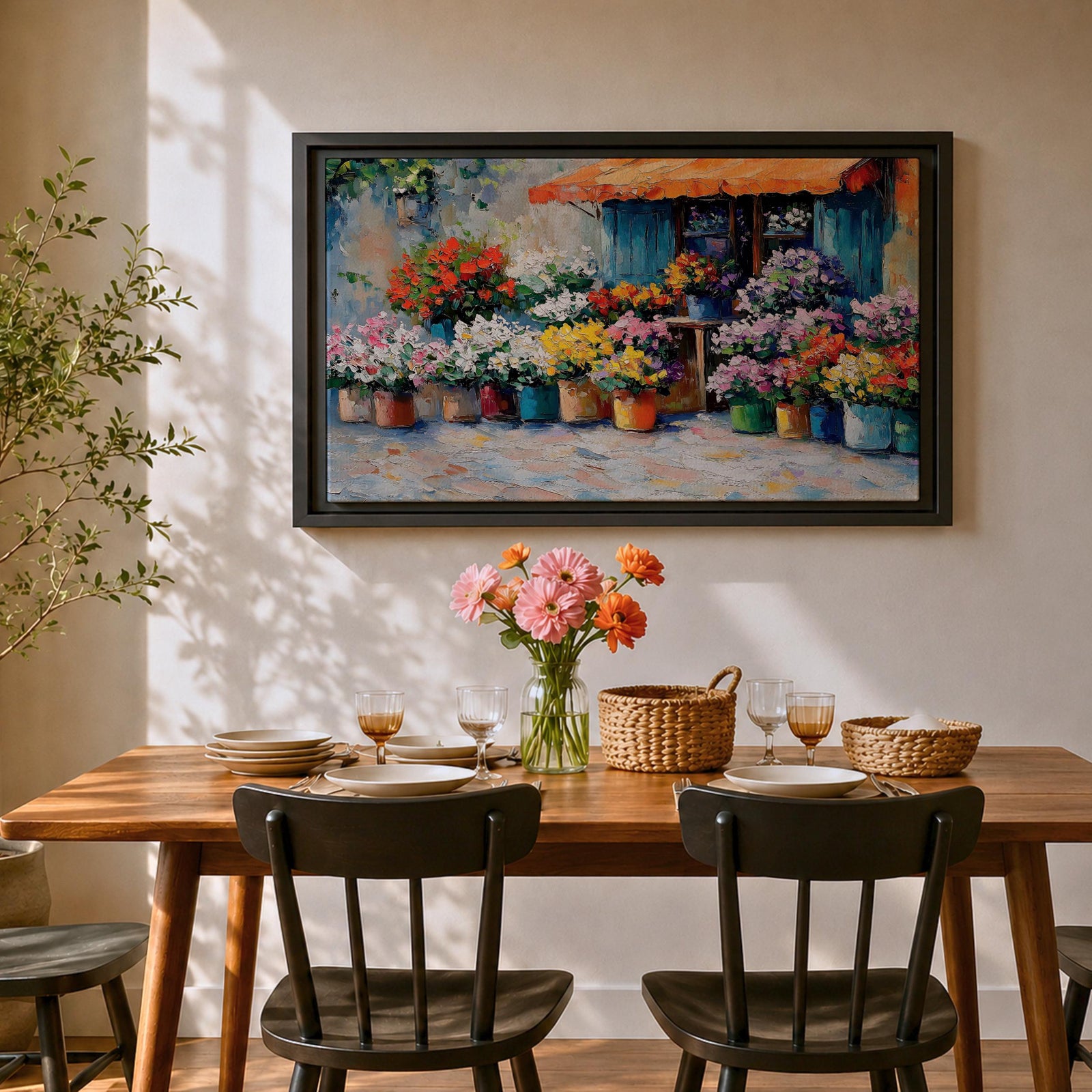 Flower Shop Wall Art Florist Storefront Framed Canvas Rustic Impasto Floral Kitchen Decor