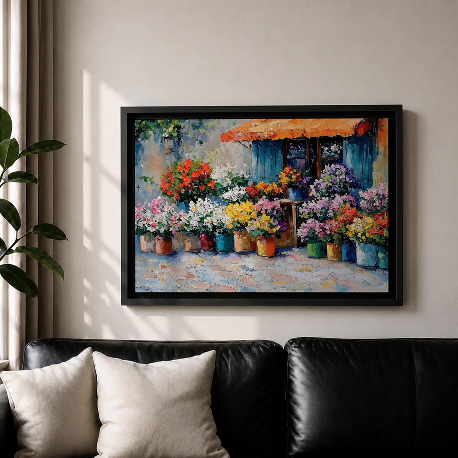 Flower Shop Wall Art Florist Storefront Framed Canvas Rustic Impasto Floral Kitchen Decor