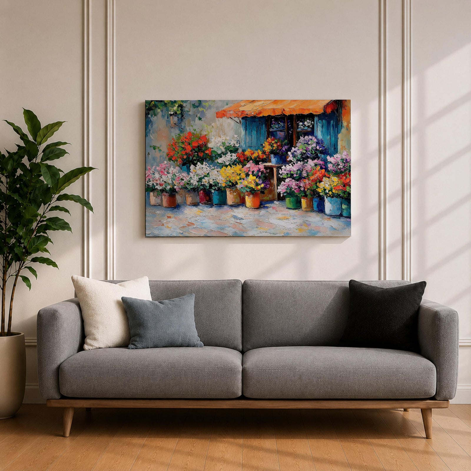 Flower Shop Wall Art Florist Storefront Framed Canvas Rustic Impasto Floral Kitchen Decor