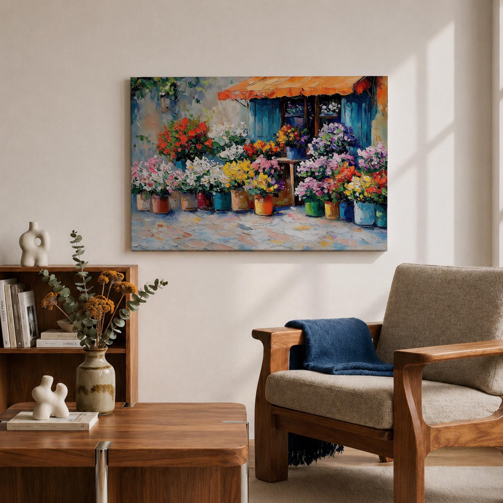 Flower Shop Wall Art Florist Storefront Framed Canvas Rustic Impasto Floral Kitchen Decor