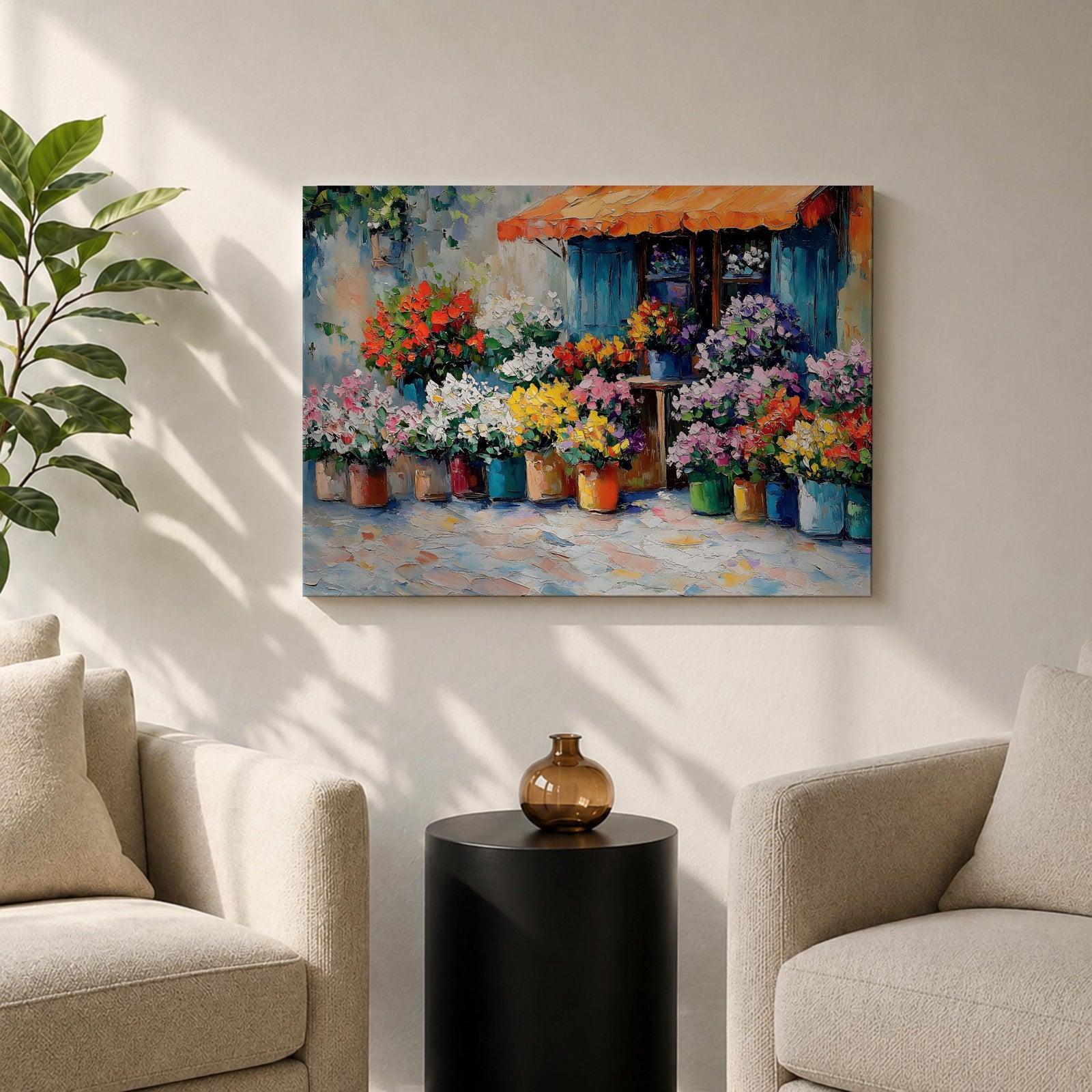 Flower Shop Wall Art Florist Storefront Framed Canvas Rustic Impasto Floral Kitchen Decor