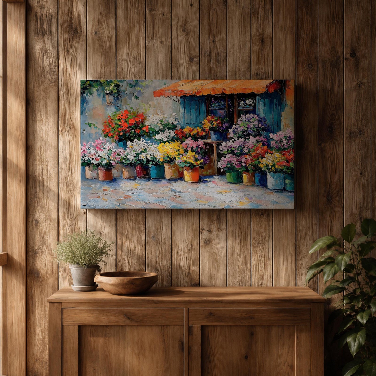 Flower Shop Wall Art Florist Storefront Framed Canvas Rustic Impasto Floral Kitchen Decor