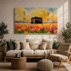 Kaaba Wall Art Tulip Field Framed Canvas Masjid Haram Watercolor Mecca Muslim Home Decor