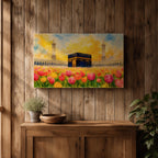 Kaaba Wall Art Tulip Field Framed Canvas Masjid Haram Watercolor Mecca Muslim Home Decor