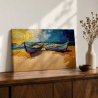 Coastal Boat Wall Art Fishing Boat Seascape Framed Canvas Nautical Impasto Living Room Decor