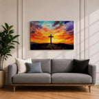 Cross Wall Art Calvary Framed Canvas Christian Impasto Prayer Room Catholic Home Decor