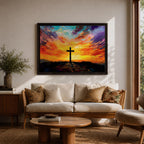 Cross Wall Art Calvary Framed Canvas Christian Impasto Prayer Room Catholic Home Decor