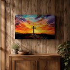 Cross Wall Art Calvary Framed Canvas Christian Impasto Prayer Room Catholic Home Decor