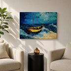 Sailboat Wall Art Ocean Boat Seascape Framed Canvas Nautical Impasto Living Room Decor