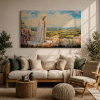 Virgin Mary Apparition Wall Art Our Lady of Fatima Framed Canvas Catholic Prayer Decor