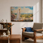 Virgin Mary Apparition Wall Art Our Lady of Fatima Framed Canvas Catholic Prayer Decor