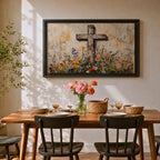 Cross Wall Art Wildflower Field Framed Canvas Rustic Christian Floral Home Decor
