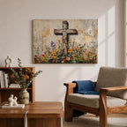 Cross Wall Art Wildflower Field Framed Canvas Rustic Christian Floral Home Decor