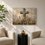 Cross Wall Art Wildflower Field Framed Canvas Rustic Christian Floral Home Decor