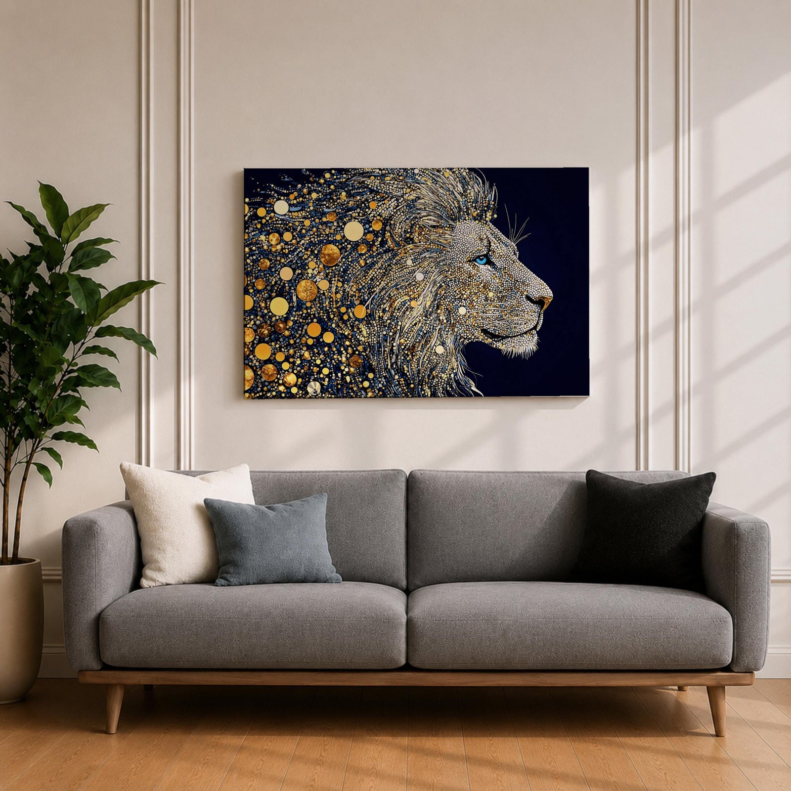 Lion Wall Art Big Cat Framed Canvas Wildlife Mosaic Majestic Safari Bedroom Decor