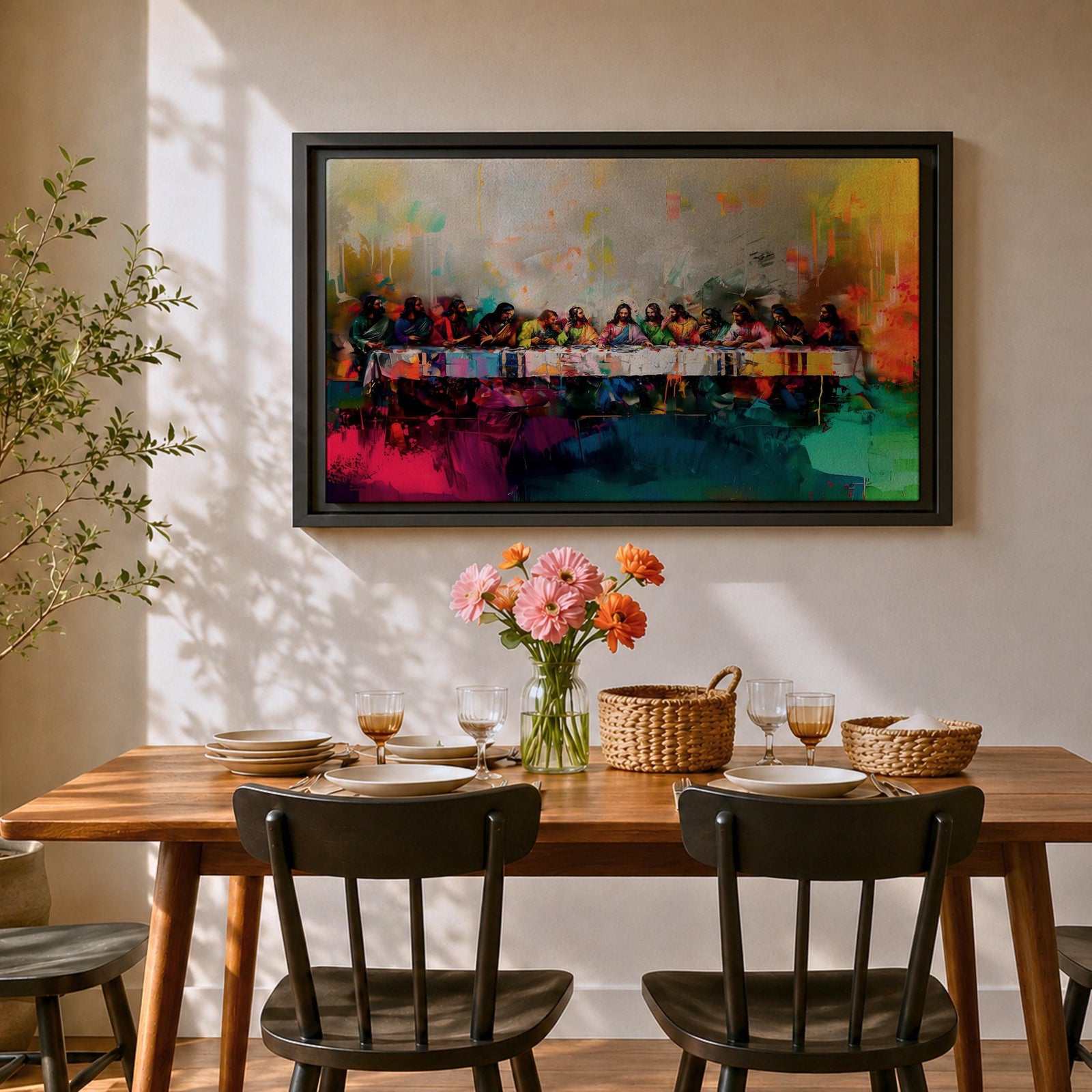 Last Supper Wall Art Jesus and Apostles Framed Canvas Abstract Christian Prayer Home Decor